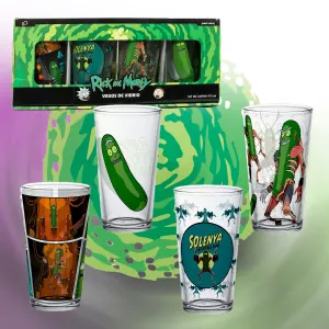 Set Exclusivo De 4 Vasos De Vidrio Edición Limitada  Rick And Morty - Pickle Rick.