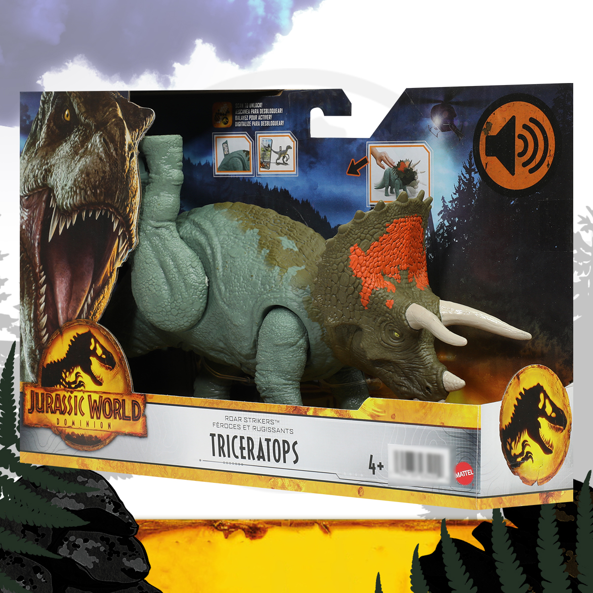 Jurassic World Roar Strikers Triceratops Naranja | Mattel | Cracken Shop